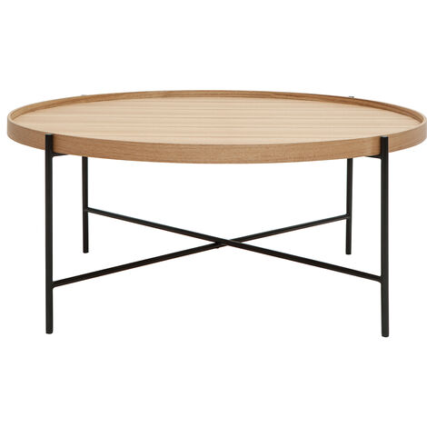 Table basse ronde bois clair et métal noir D90 cm BASSY