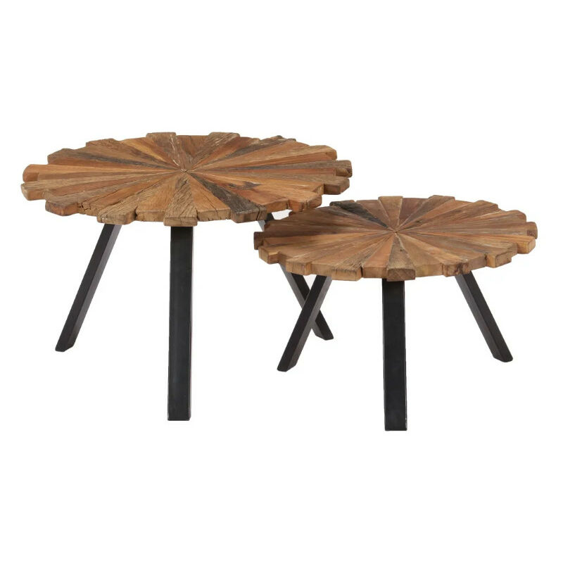 Table basse ronde bois de traverses foncé et métal noir Duty - Lot de 2 Table basse ronde bois de traverses foncé et métal noir Duty - Lot de 2