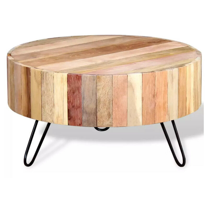 Table basse ronde bois massif clair recyclé et métal noir Inah Table basse ronde bois massif clair recyclé et métal noir Inah