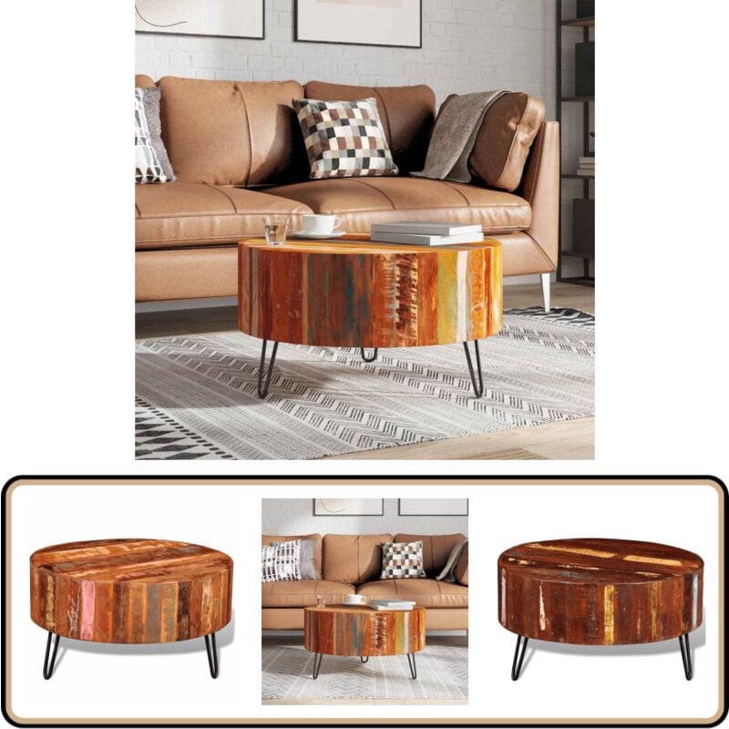 Vidaxl - Table basse ronde Bois massif de récupération - Table Basse - Table D'appoint - Meubles Anciens - Bois Recyclé - Design Vintage