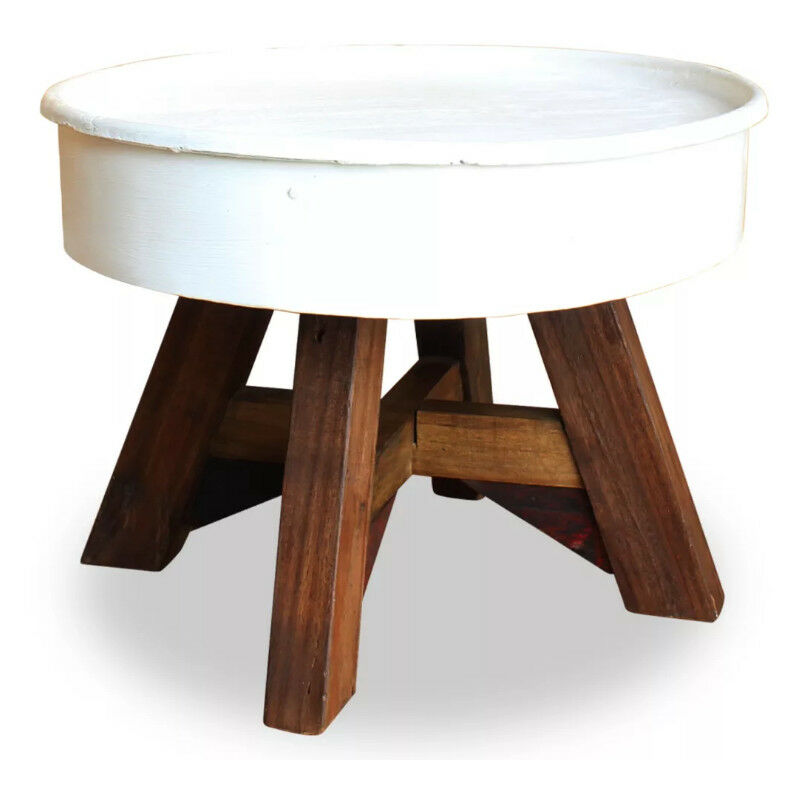 Table basse ronde bois massif recyclé et métal blanc Pury Table basse ronde bois massif recyclé et métal blanc Pury