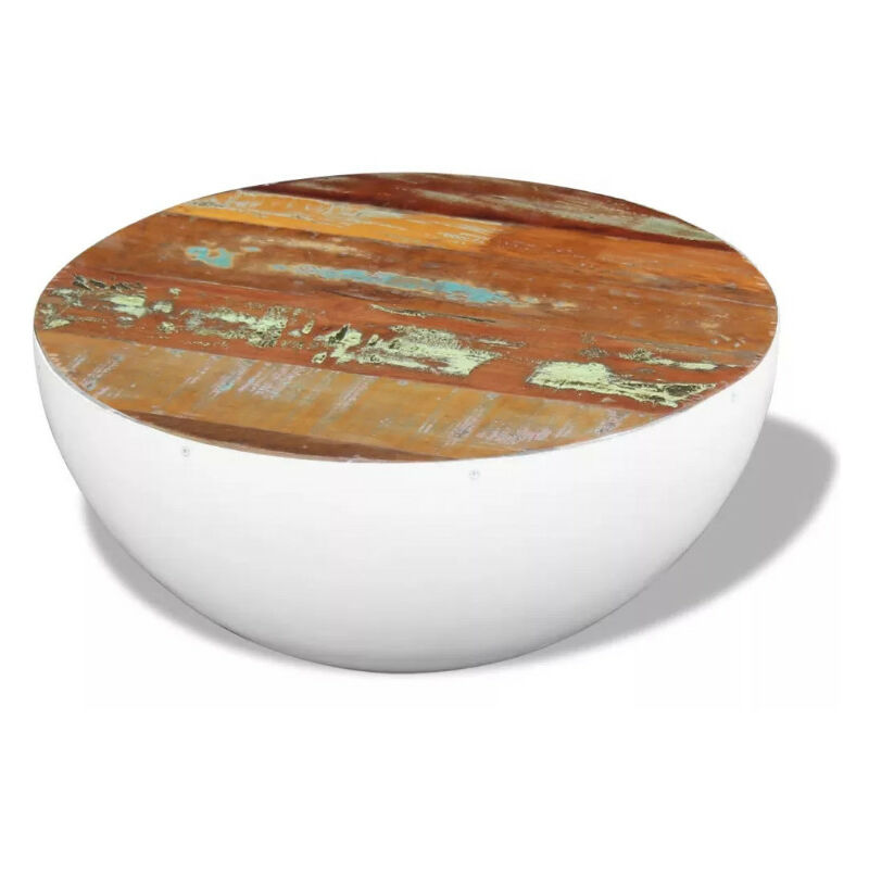 Table basse ronde bois massif recyclé et pieds métal blanc Leh Table basse ronde bois massif recyclé et pieds métal blanc Leh