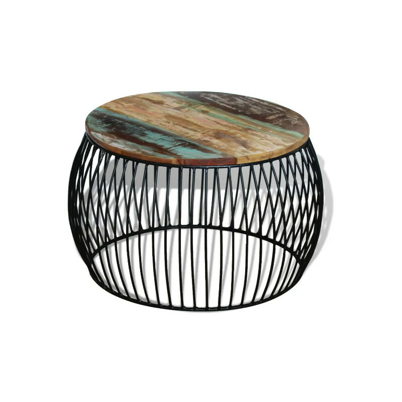 Table basse ronde bois massif recyclé foncé et métal noir Boust Table basse ronde bois massif recyclé foncé et métal noir Boust