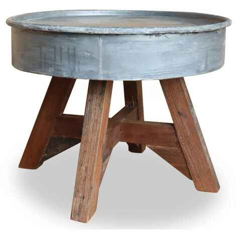 Table basse ronde bois massif recyclé et métal galvanisé Pury