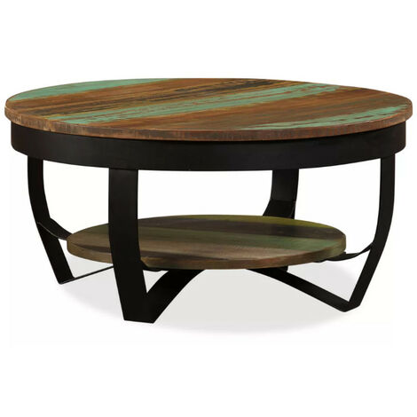 Table basse ronde bois massif recyclé et pieds métal noir Boust
