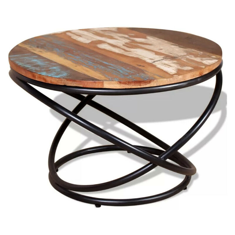 Table basse ronde bois recyclé et métal noir Cloust