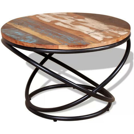Table basse ronde bois recyclé et métal noir Cloust