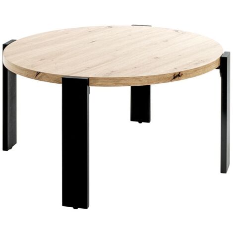 Table basse ronde coloris chêne et métal noir - Diamètre 75 x Hauteur 42 cm