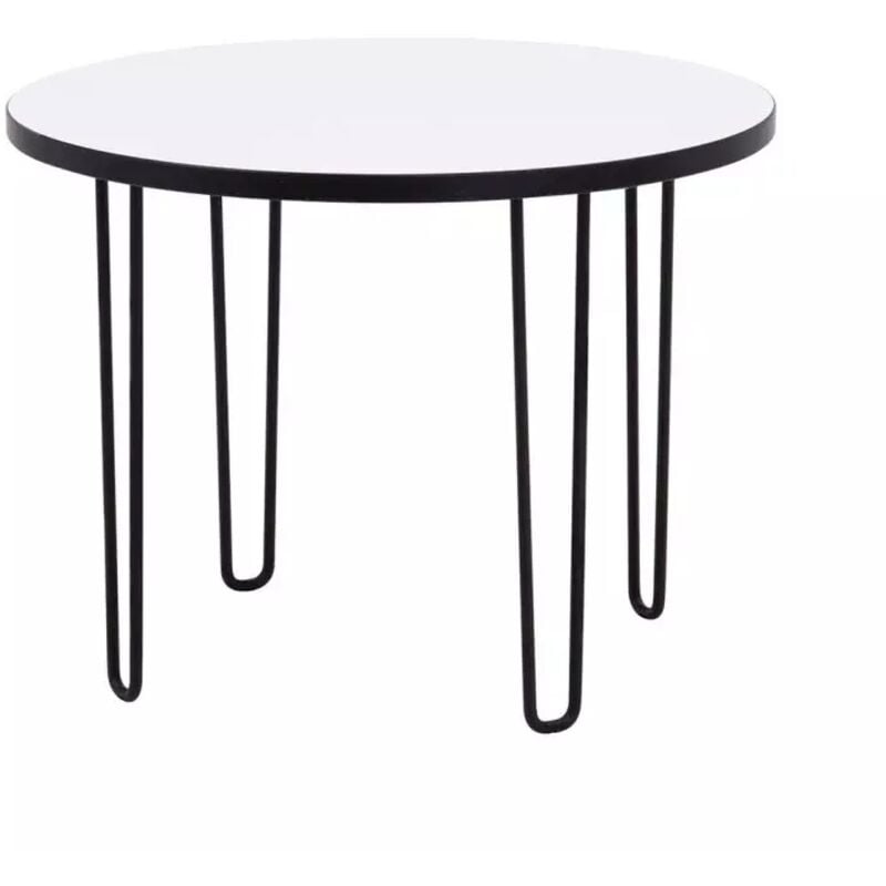 Table basse ronde d. 60 cm décor blanc pieds métal noir - lindy