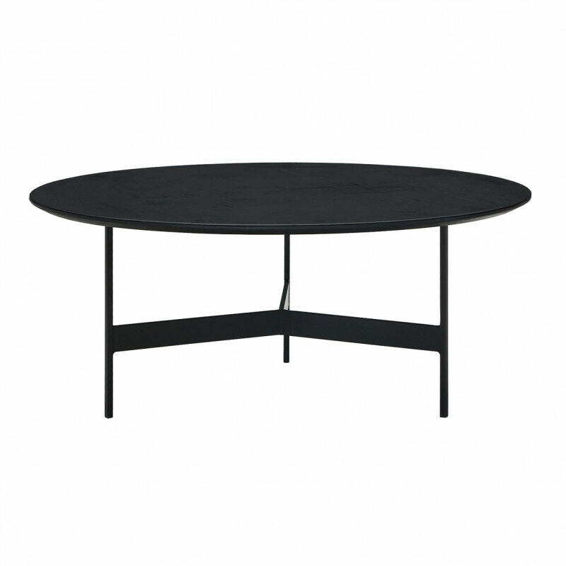 Meubletmoi - Table basse ronde D.78 cm en bois noir avec pied métal - CONCEPT - Noir