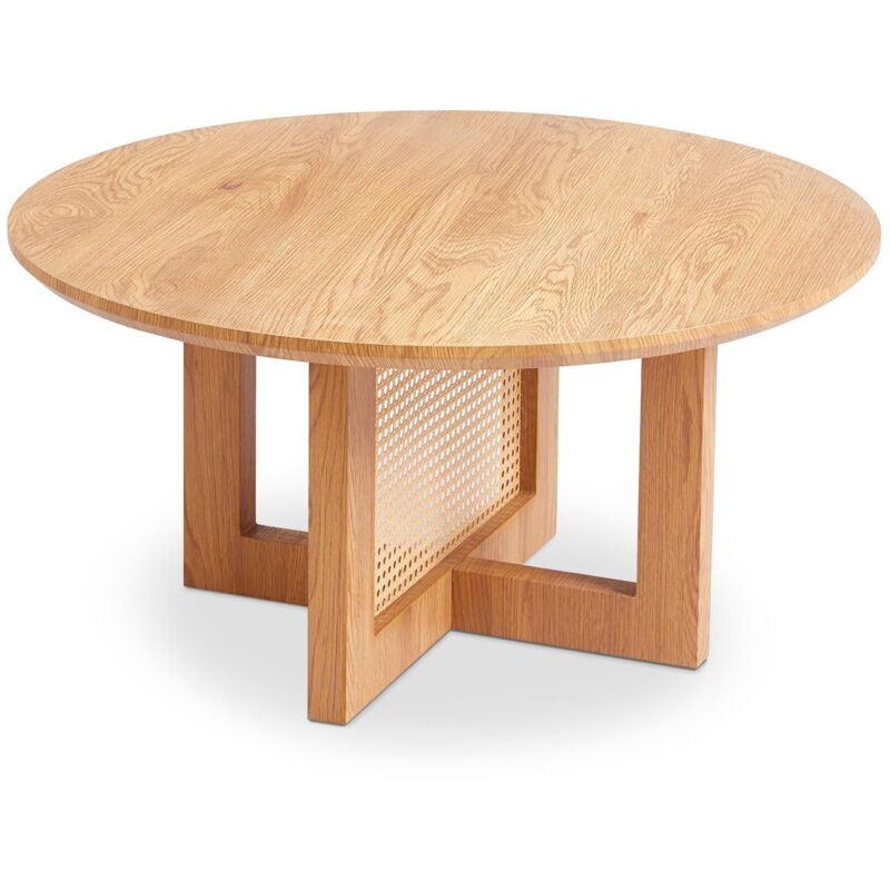 Table basse ronde D80cm Bohemia Chêne clair et Rotin