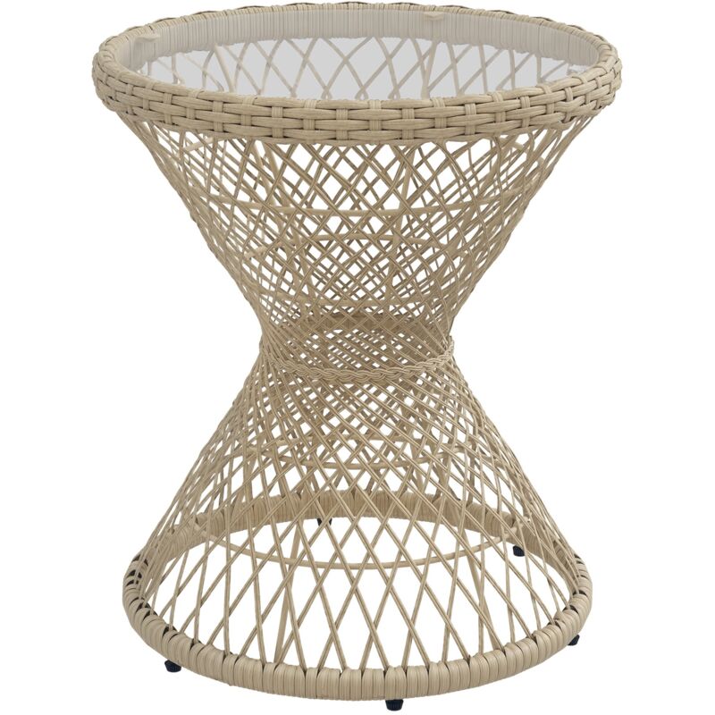 Outsunny - Table basse ronde de jardin en résine aspect rotin métal et plateau verre trempé ø 45 x 52H cm beige
