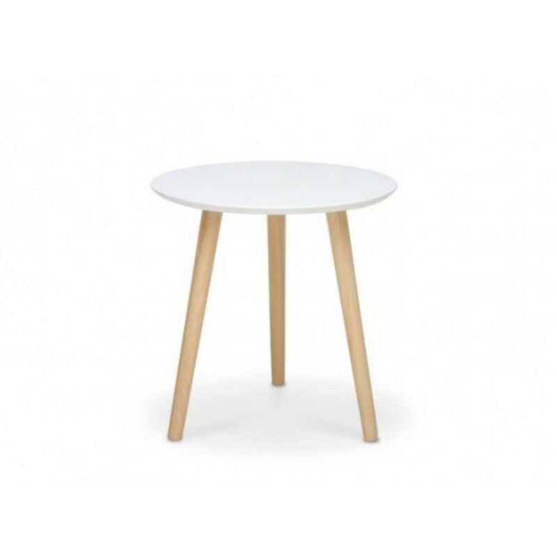 Table basse ronde de salon 48cm blanche et bois naturel - Imola