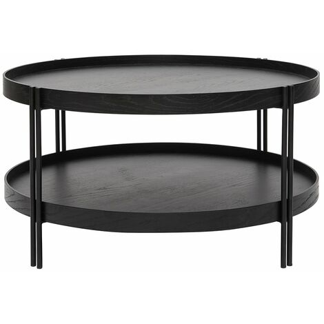 Table basse ronde design bois noir et métal noir D80 cm TWICE - Noir
