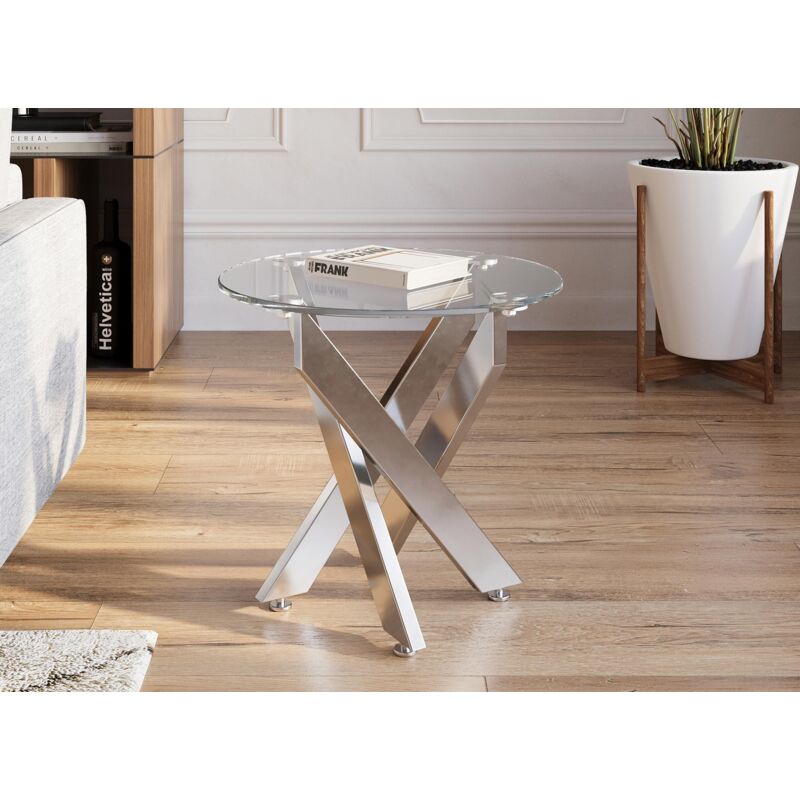 Deco In Paris - Table basse ronde design en verre pieds argentés CONNOR