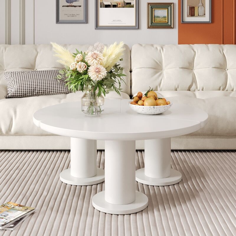 Fortuna Lai - Table basse ronde, diamètre 100 cm, hauteur 40 cm, plateau en mdf peint et pieds en pvc, blanc