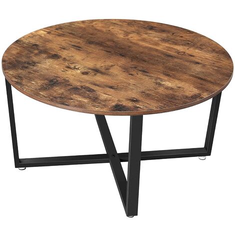 Table basse ronde diamètre 88 cm de salon style industriel cadre métallique durable facile à assembler pour salon chambre à coucher marron rustique - Marron