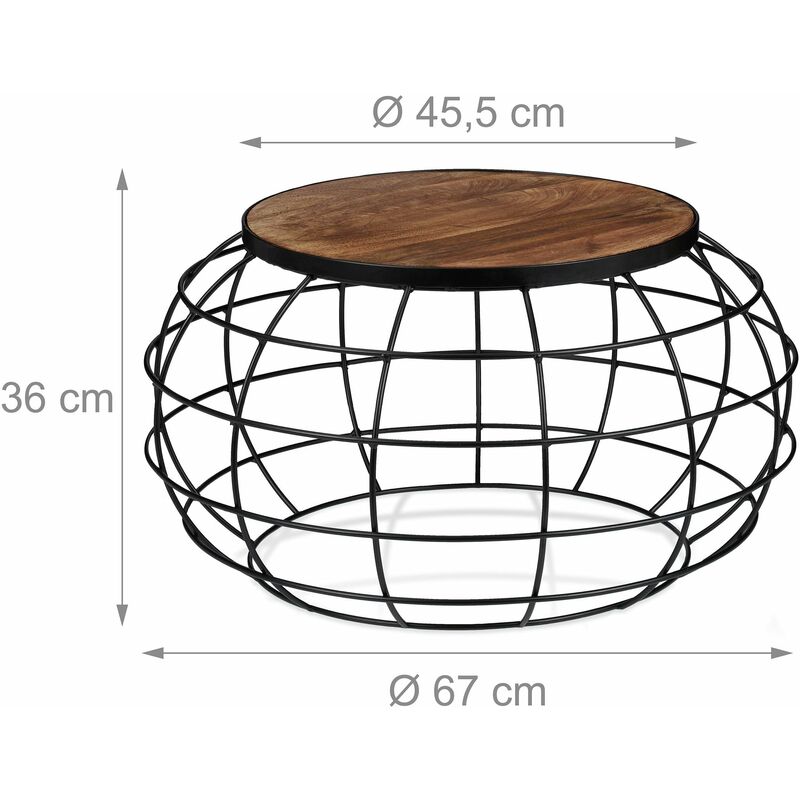 Table basse ronde diamètre 67 cm en bois de manguier et fer marron et noir - Bois