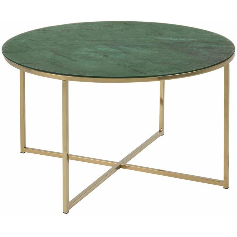 Toilinux - Table basse ronde effet marbre en verre et métal - Longueur 80 Largeur 80 Hauteur 45cm - Vert