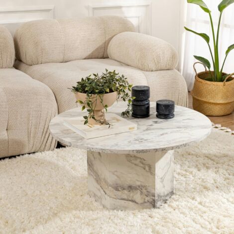 Table basse ronde effet marbre – pied hexagonal MARFA
