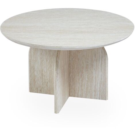Table basse ronde élégante 80cm Calyptus Effet travertin Beige