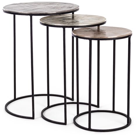 Table basse ronde en aluminium et pieds acier Ama - Lot de 3