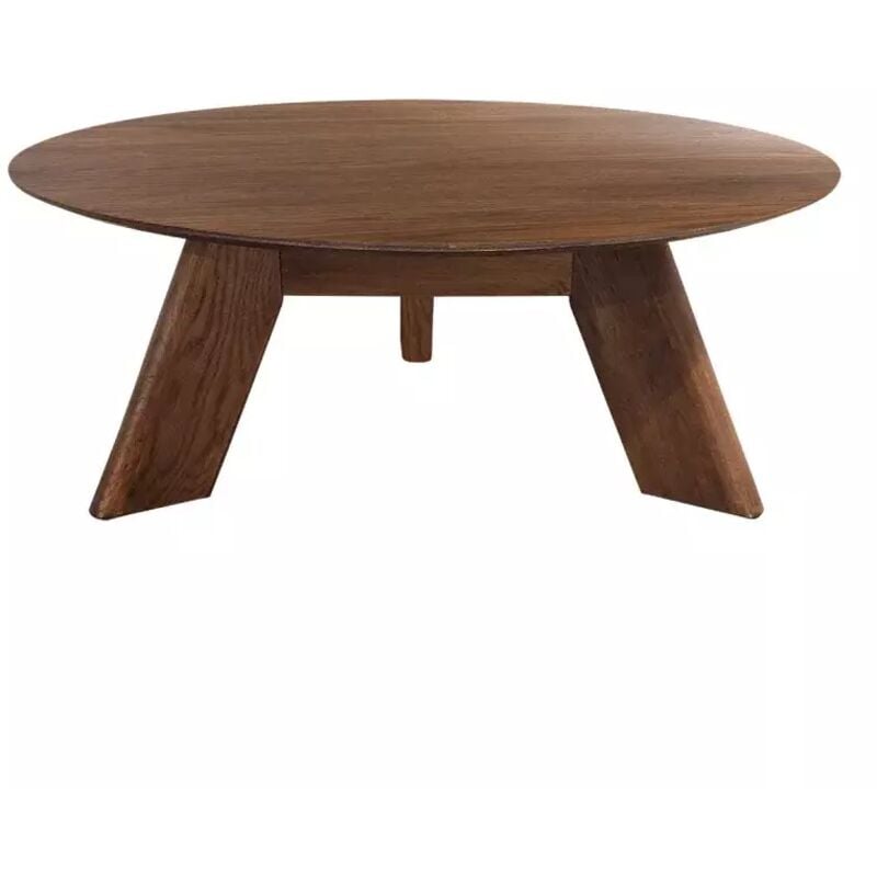 Meubletmoi - Table basse ronde en bois brun D.90 cm avec 3 pieds inclinés - zara