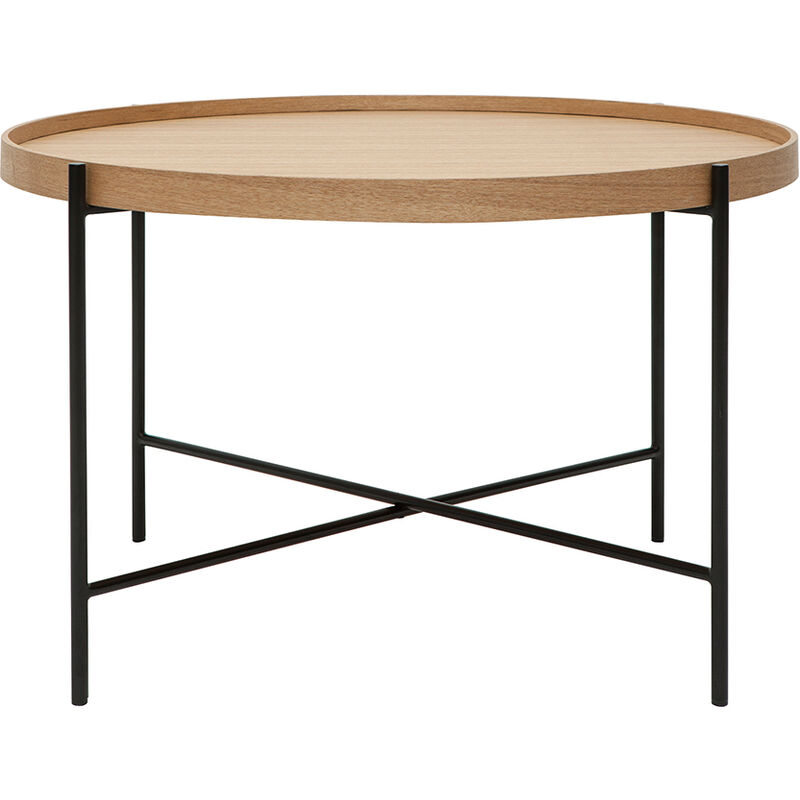 Table basse ronde bois clair et métal noir D75 cm bassy