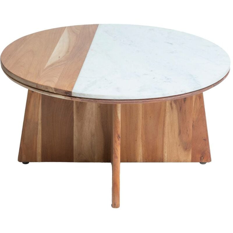 Table basse ronde en bois d'acacia et marbre Homère