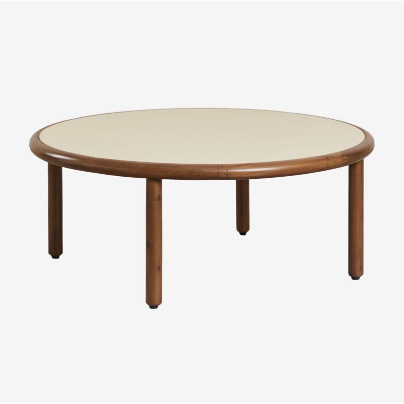 Sklum - Table basse ronde Olivia en bois d'acacia Beige Semoline Ø80 cm
