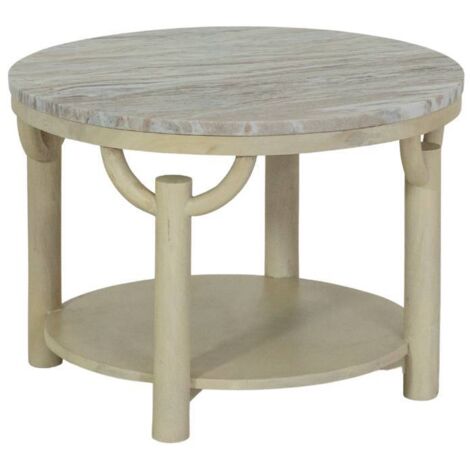 Table basse ronde en bois de manguier et marbre Isabella