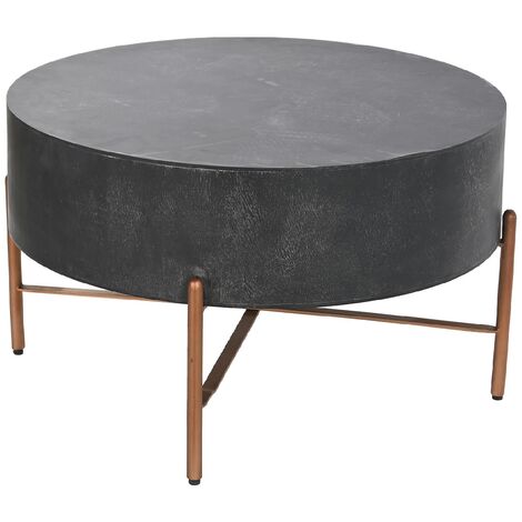 Table basse ronde en bois de manguier / métal coloris noir - Diamètre 90 x Hauteur 45 cm -PEGANE-