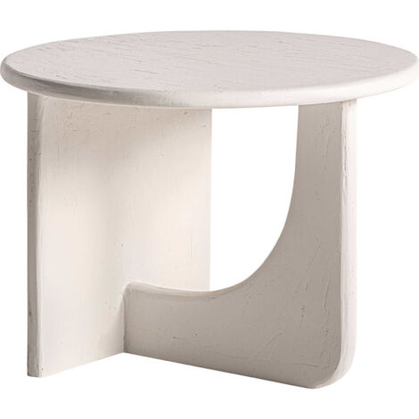 Table basse ronde en bois de manguier style contemporain blanc - Blanc cassé bois naturel