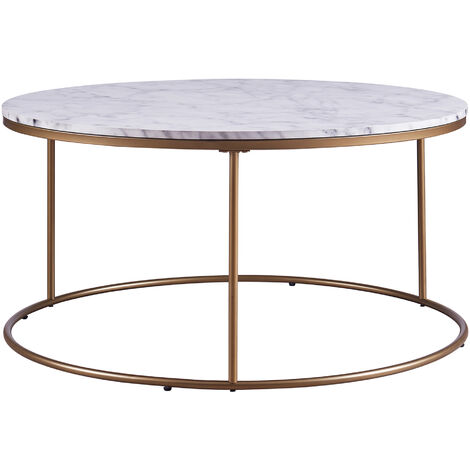 Table basse ronde en bois effet faux marbre pieds métal doré laiton Teamson Home Marmo VNF-00075 - Jaune