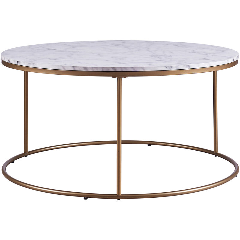 Table basse ronde en bois effet faux marbre pieds m&eacute;tal dor&eacute; laiton Versanora Marmo VNF-00075