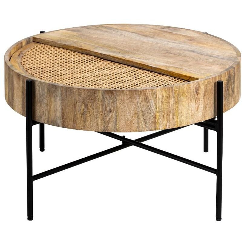 Table basse ronde en bois et en cannage Lucie