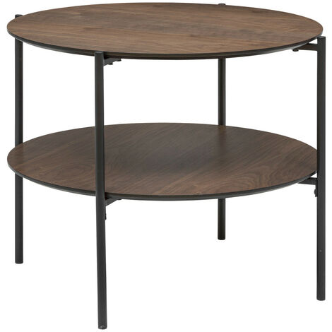 Table basse ronde en bois naturel et métal - diamètre 63,20 x Hauteur 52 cm -PEGANE-