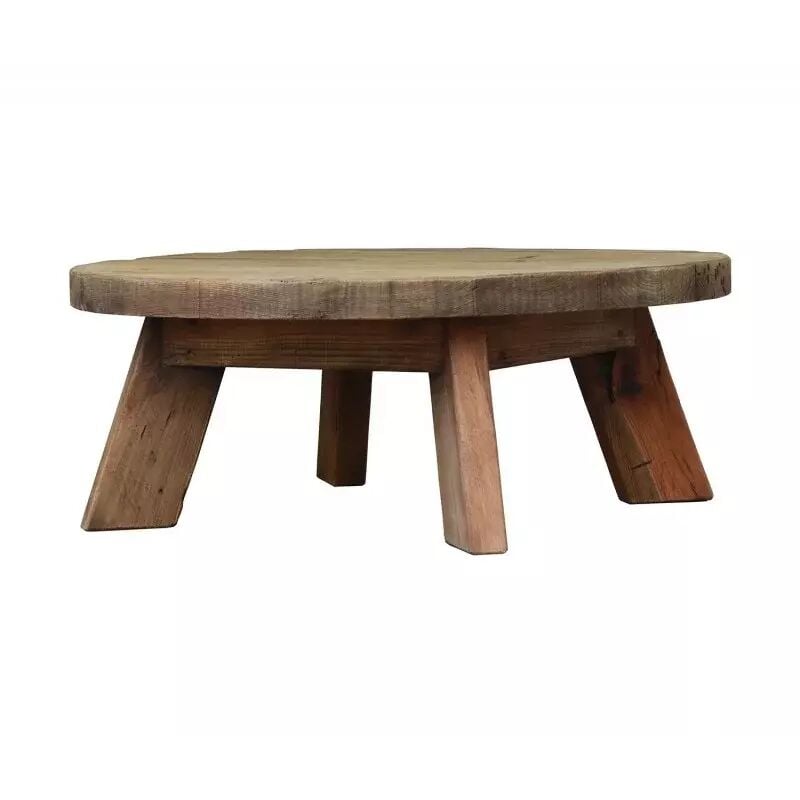 Meubletmoi - Table basse ronde 90 cm en bois massif recyclé et 4 pieds - chalet