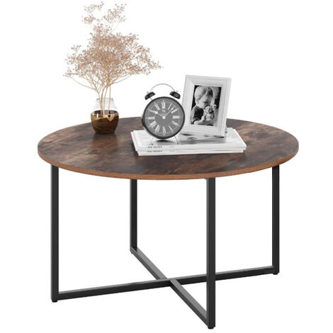 Table Basse - Ronde En Bois - Style Industriel - 70*70*40 cm - Structure En Métal
