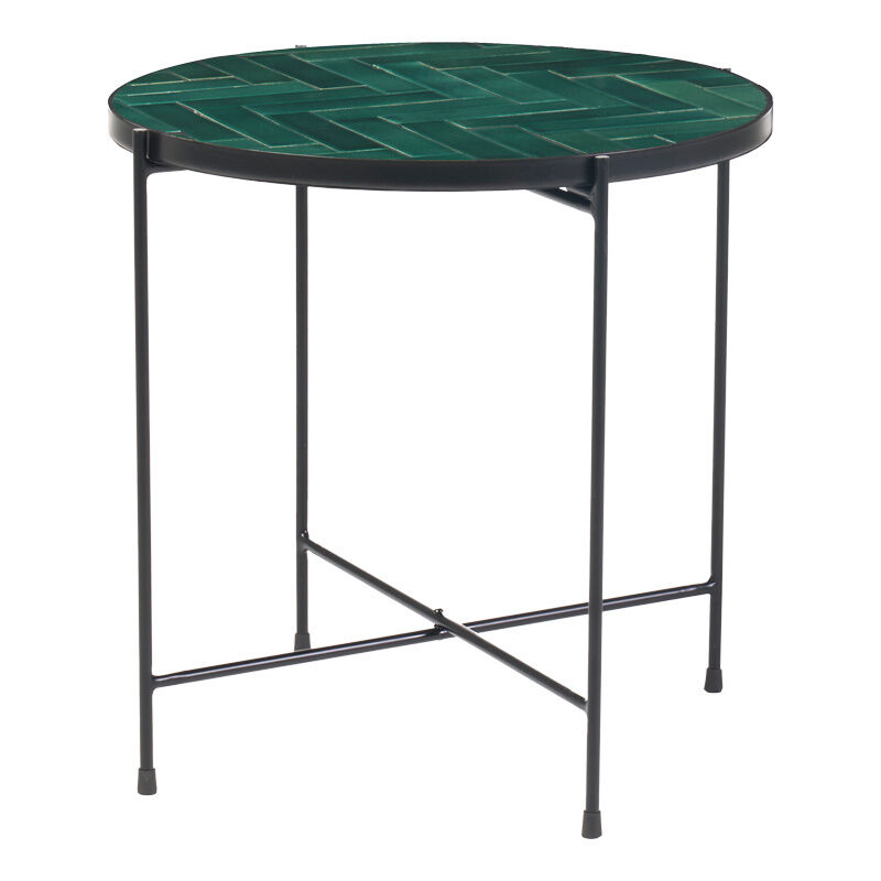 Miliboo - Table basse ronde en céramique vert foncé et métal noir D50 cm kotta