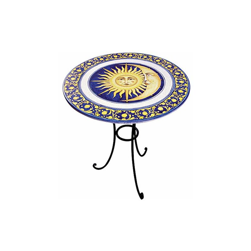 Dafne Italian Design - Table basse ronde en fer forgé et plateau en céramique artistique de Castelli décorée à la main - Table pour salon - pour