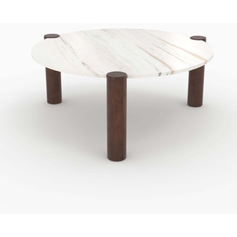 Table basse ronde en marbre et bois de manguier D86 cm - PAULINE