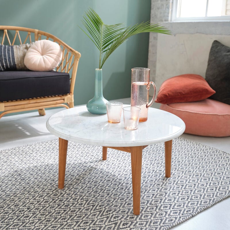 Table basse en teck massif et métal ronde