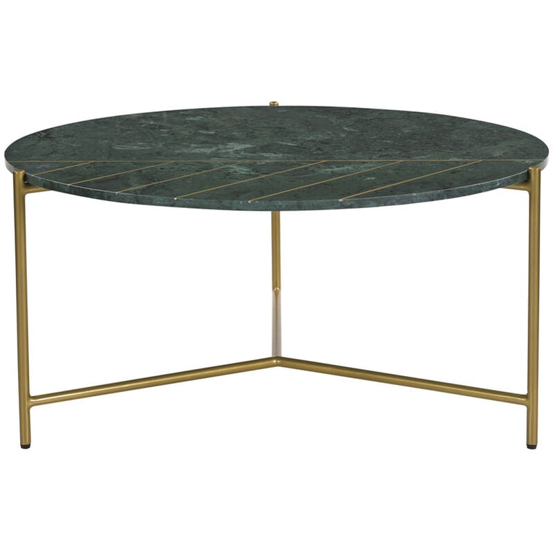 Table basse ronde design en marbre vert et laiton D90 cm SILLON