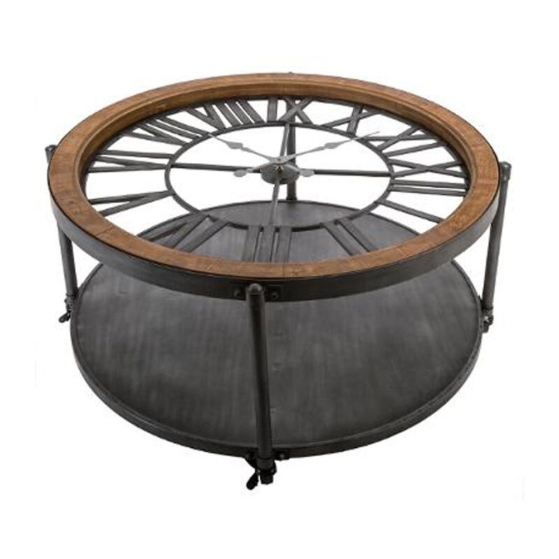 Table Basse Ronde en Métal 'Chrono' 89cm Noir