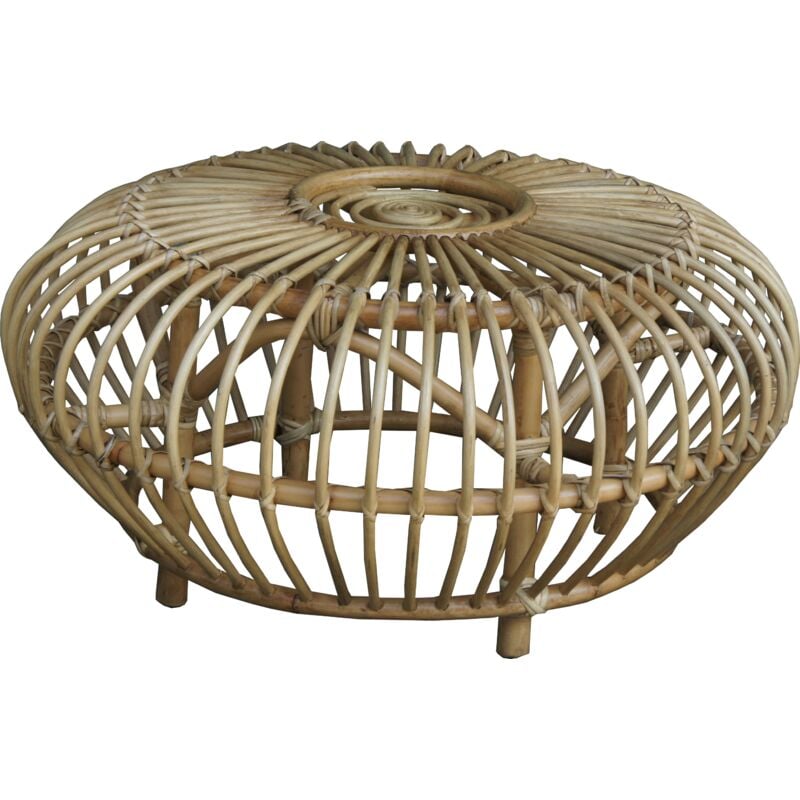 Chillvert - Table Basse Ronde en Rotin Naturel Parma 73x73x39 cm avec Motif Géométrique