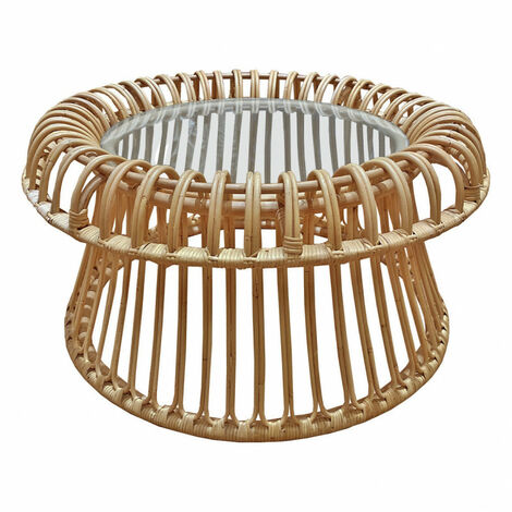 Table basse ronde en rotin plateau en verre D75 cm - LOUISA 5283 - Bois