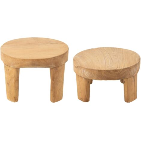 Table basse ronde en teck lot de 2 Naturel 50x50x35 cm