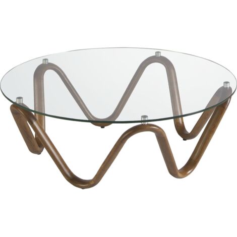 Table basse ronde en verre Angel Cerda - Verre transparent et bois noyer