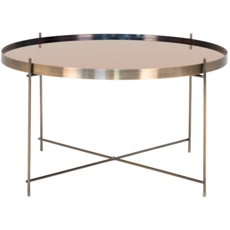 Table basse ronde en verre et acier laiton VENEZIA Ø70cm-Doré